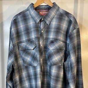 Simms Blue Plaid Gallatin Flannel Shirt, Sz XXL